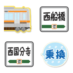 東京〜千葉 3色ラインの電車とPOPな駅名標