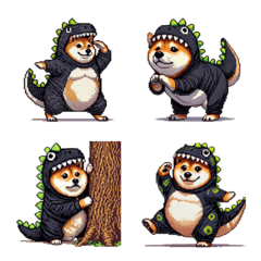 fat shiba black dinosaur costume emoji