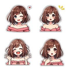 Short-Hair Girl Pink Daily Expressions 1