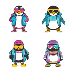 Cool Penguin Emojis 80s Style