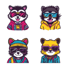 Cool Raccoon Dog Emojis 80s Style