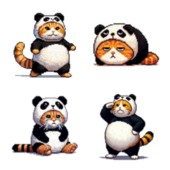 Pixel art panda fat orange tabby cat