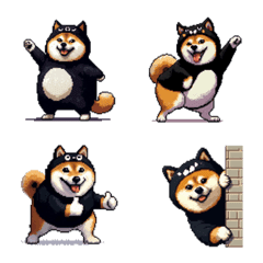 Pixel art black cat fat shiba dog emoji