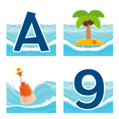 海を漂う<英語/数字/句読点>絵文字