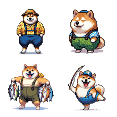 Pixel art fisherman fat shiba emoji