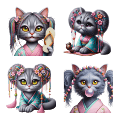 แมวเทาประหลาดชุดกิโมโน