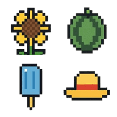 Pixel-style emojis for summer