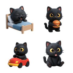 元気いっぱいの黒猫の絵文字.