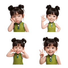 綠色中國女孩表情符號