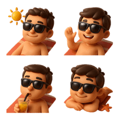 ビーチで日焼けするかわいい男の子 3D