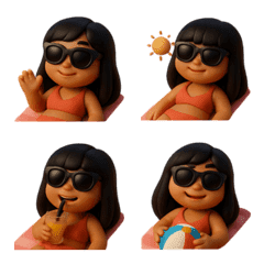 ビーチで日焼けする日本人の女の子 3D