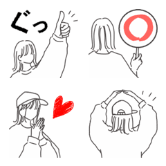 ◉リアクション絵文字◉女の子オシャレ線画◉