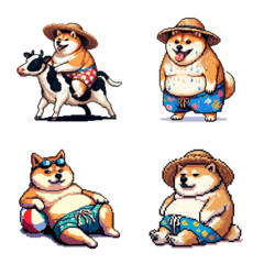 夏を満喫 太っちょ柴犬 絵文字