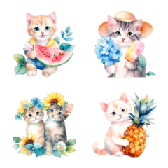 Watercolor Kitten Emoji Summer