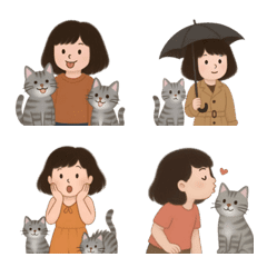 かわいい少女と猫の絵文字