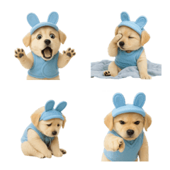 戴兔耳朵的黃金獵犬小狗