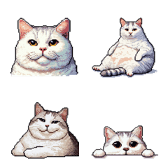 Pixel art no word fat white tabby cat em