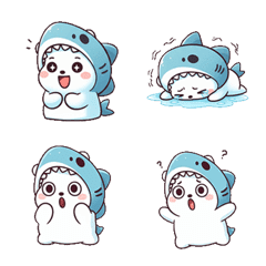 Polar bear in shark costume, OMG emoji.