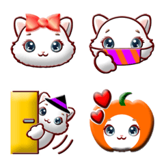 ぷっくり3D、ぽっちゃり白猫の秋絵文字