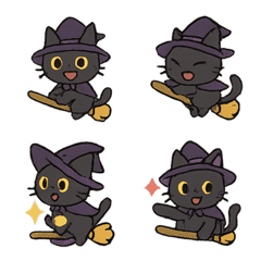 Witch Cat on a Broom Emoji