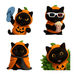 穿南瓜裝的黑貓表情符號