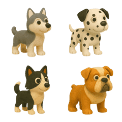かわいい犬とワンちゃんの3D絵文字です