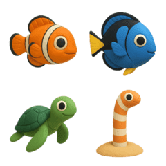 海や川の魚たちの3D絵文字です