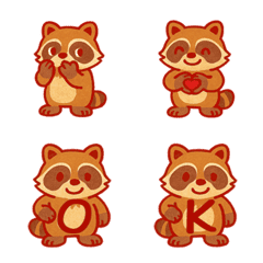 可愛浣熊表情+26英文字母(紅色)