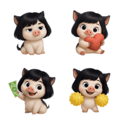 อีโมจิหมูผมบ๊อบน่ารัก