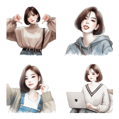 ショートヘアの美しい女性の絵文字 1 (ANM)