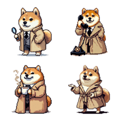Pixel art detective fat shiba emoji