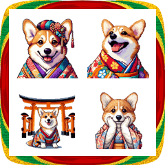 Pixel art new year fat corgi emoji