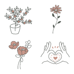 LINEに花を添える絵文字ピンク&グリーン