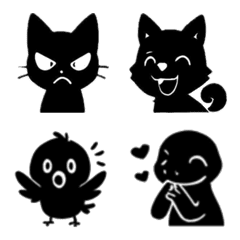 【影絵風】猫・鳥・犬・蛇・蜥蜴絵文字