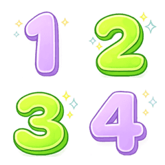 Sparkle Cute Emoji Numbers purple green