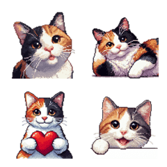 Pixel art telling heart calico cat