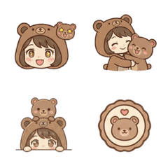 Cute Bear Girl & Teddy Emoji Set