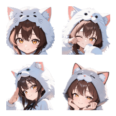 A fluffy neko girl emoji set