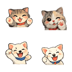 Calico Cat & White Dog Illustration