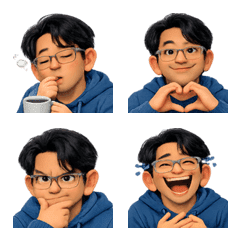 眼鏡藍帽T情緒主角貼圖