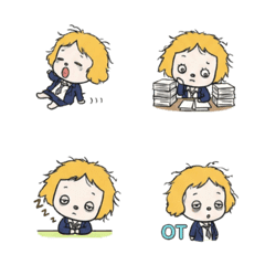 Frizzy-haired, world-weary office worker