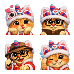 สติกเกอร์แมวส้มหมวกลีลาสิงโต