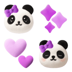 ぬいぐるみパンダとハートの絵文字（紫）
