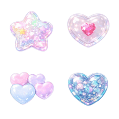 Puffy Holographic Pastel Hearts Emoji