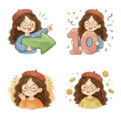 빨간 모자 소녀 방향 번호 이모티콘 스티커