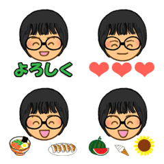【顔＊絵文字】黒髪メガネ女子２黒メガネ