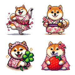 Pixel art spring fat shiba dog emoji