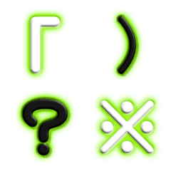 Various neon-style symbols in green.