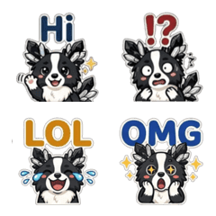 黑白水晶QQ邊境牧羊犬：英文文字表情貼