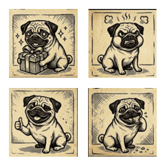 巴哥犬小摩卡 復古版畫風貼圖